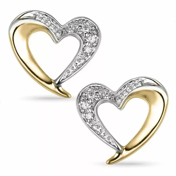 Herz Diamant Ohrstecker in 14 Karat Gold und Weißgold mit Diamant