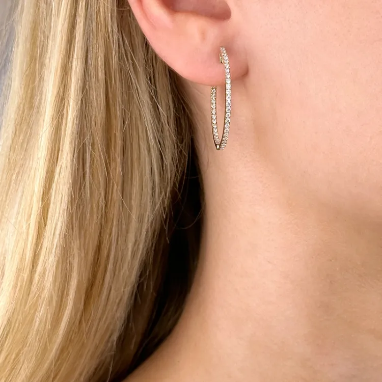 28 mm Diamant Kreole in 14 Karat Gold mit Diamant 