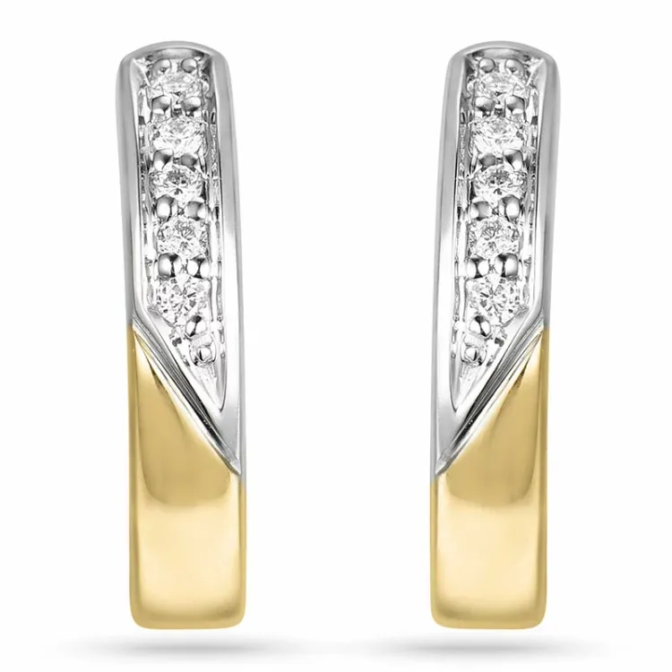 15 mm Diamant Kreole in 14 Karat Gold und Weißgold mit Diamant 