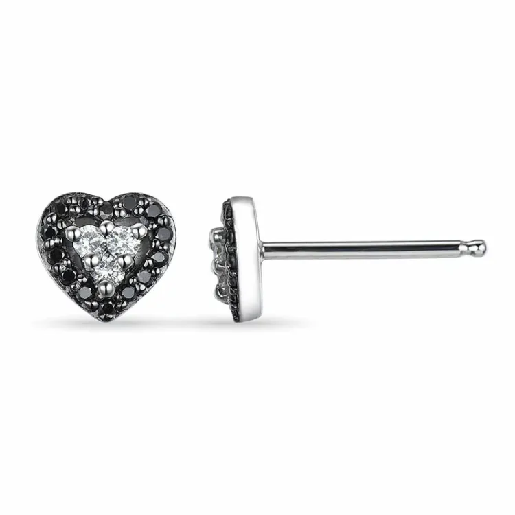 Herz schwarzem Diamant Ohrstecker in 14 Karat Weißgold mit Diamant und Diamant 