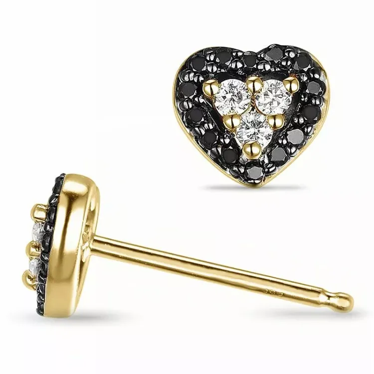 Herz Diamant Ohrstecker in 14 Karat Gold mit Diamant und schwarz Diamant