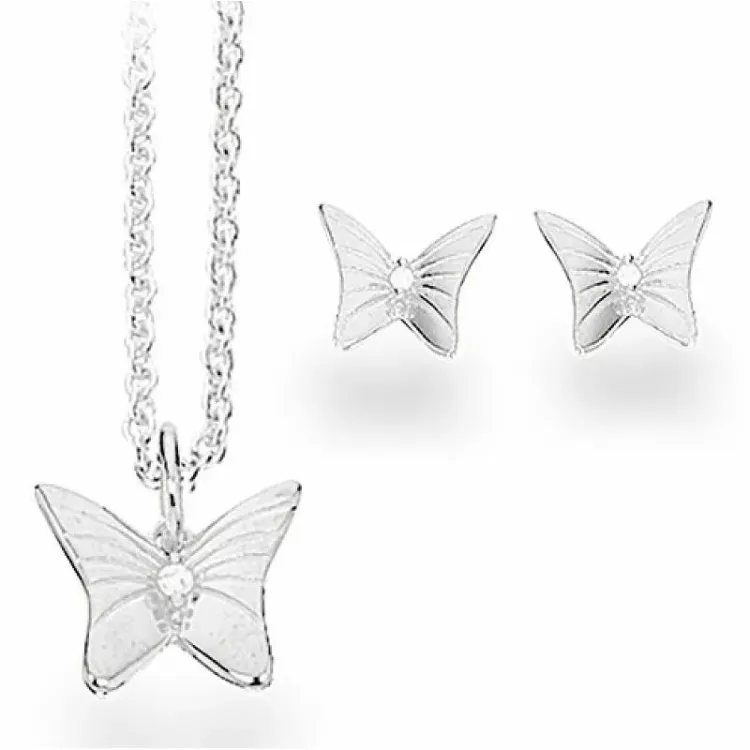 Scrouples Schmetterling Schmuck Set in Silber weißem Zirkon