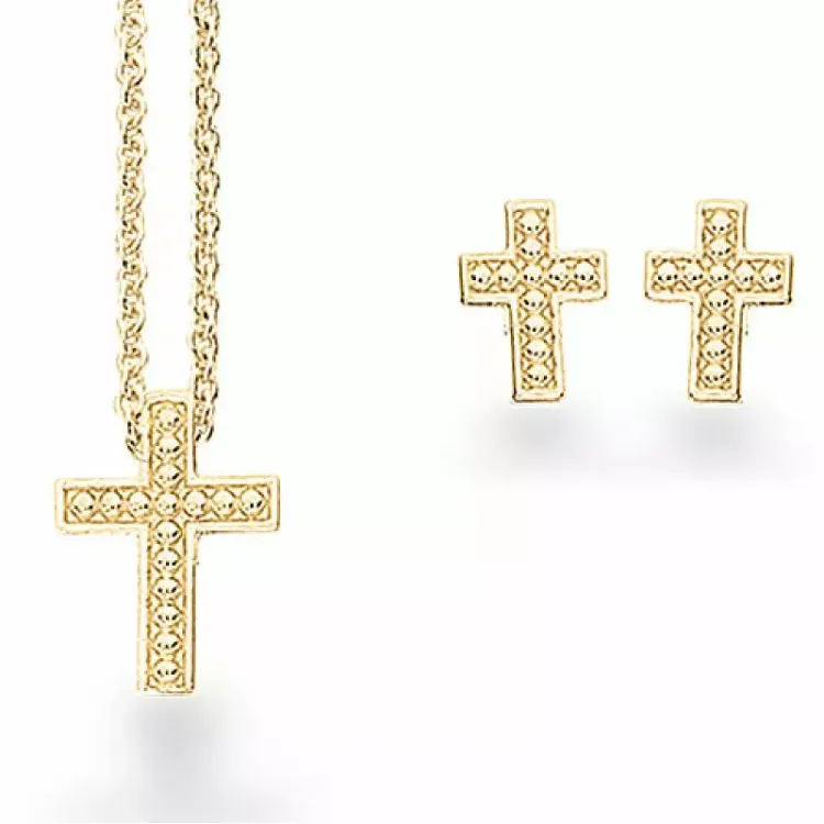 Scrouples Kreuz Schmuck Set in vergoldetem Sterlingsilber
