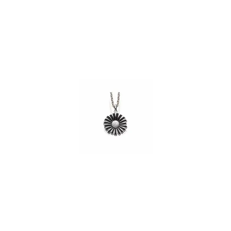 17 mm Scrouples Marguerite Anhänger mit Halskette in Silber schwarzem Emaille