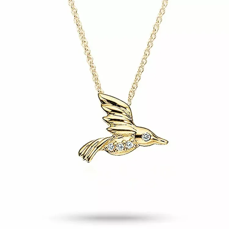Scrouples Vögel Halskette mit Anhänger in vergoldetem Sterlingsilber weißem Zirkon