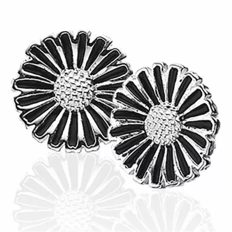 Scrouples Marguerite Ohrclips in Silber schwarz Emaille