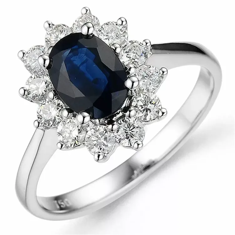 Saphir Rosettenring in 14 Karat Weißgold 0,55 ct 1,00 ct