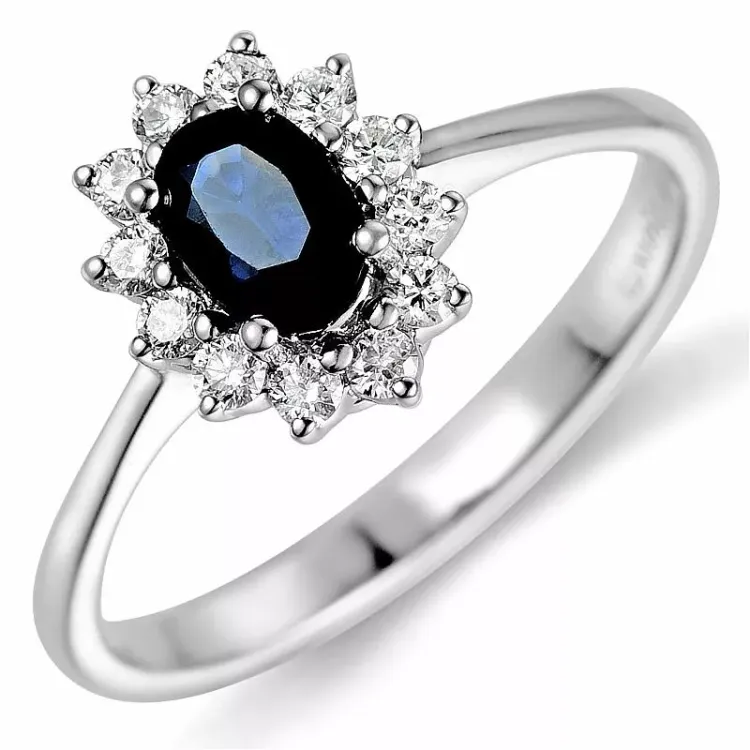 Saphir Rosettenring in 14 Karat Weißgold 0,26 ct 0,65 ct