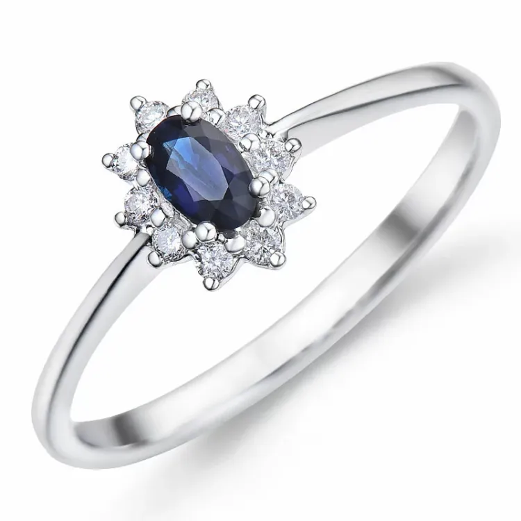 Saphir Rosettenring in 14 Karat Weißgold 0,11 ct 0,35 ct
