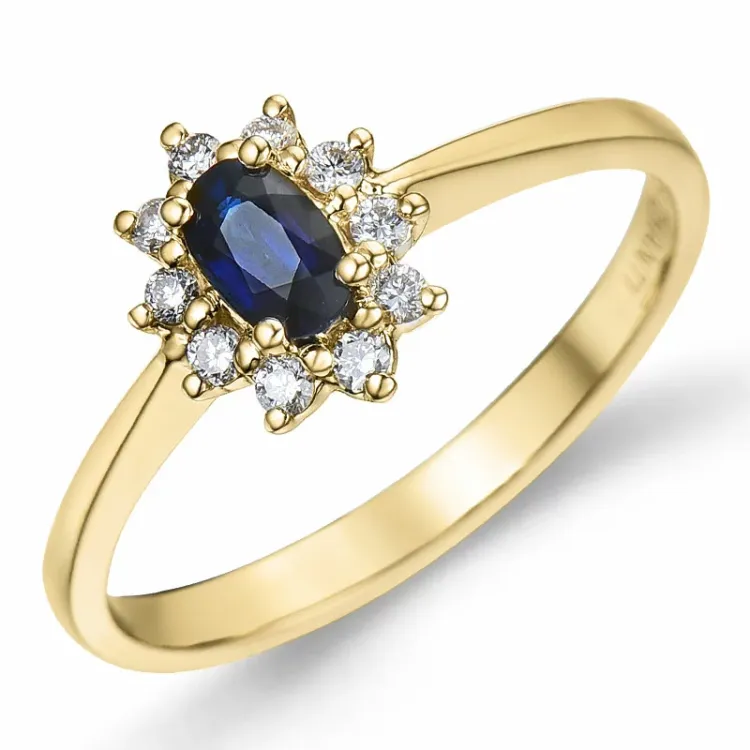 Saphir Rosettenring in 14 Karat Gold 0,11 ct 0,35 ct