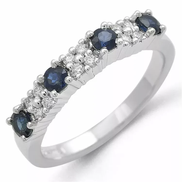Saphir Diamantring in 14 Karat Weißgold 0,12 ct
