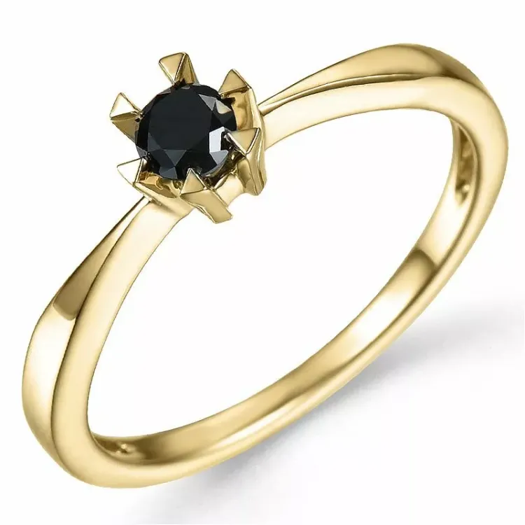 0,20 ct schwarz Diamant Solitärring in 14 Karat Gold 0,20 ct