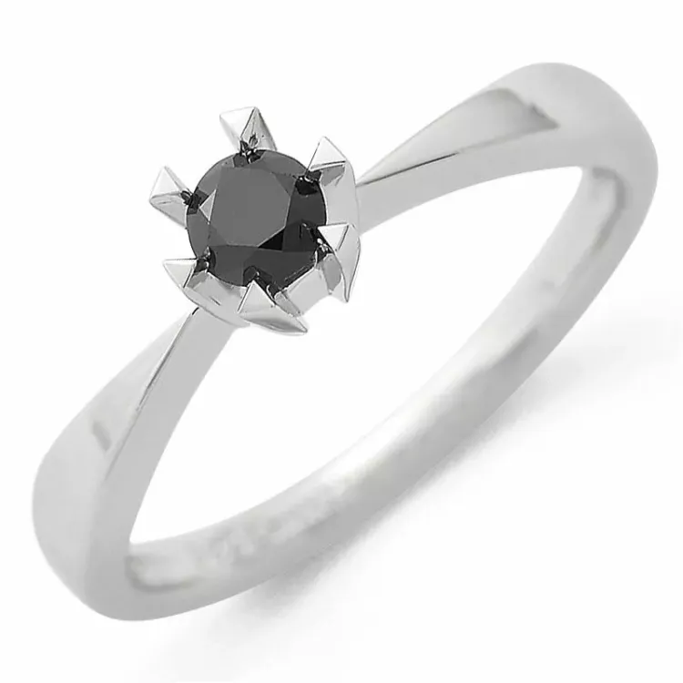 0,20 ct schwarz Solitärring in 14 Karat Weißgold 0,21 ct