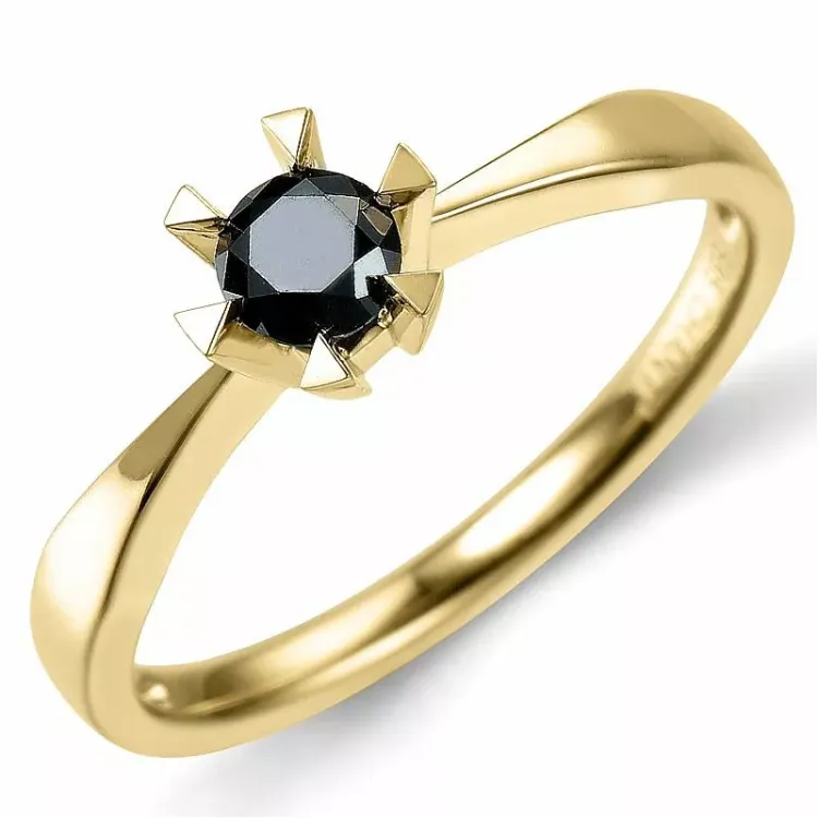 0,30 ct schwarz Solitärring in 14 Karat Gold 0,32 ct