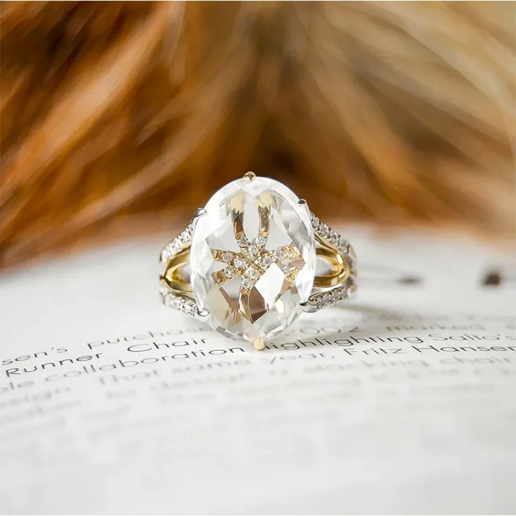 Quarz Diamantring in 14 Karat Gold- und Weißgold 0,16 ct 6,00 ct