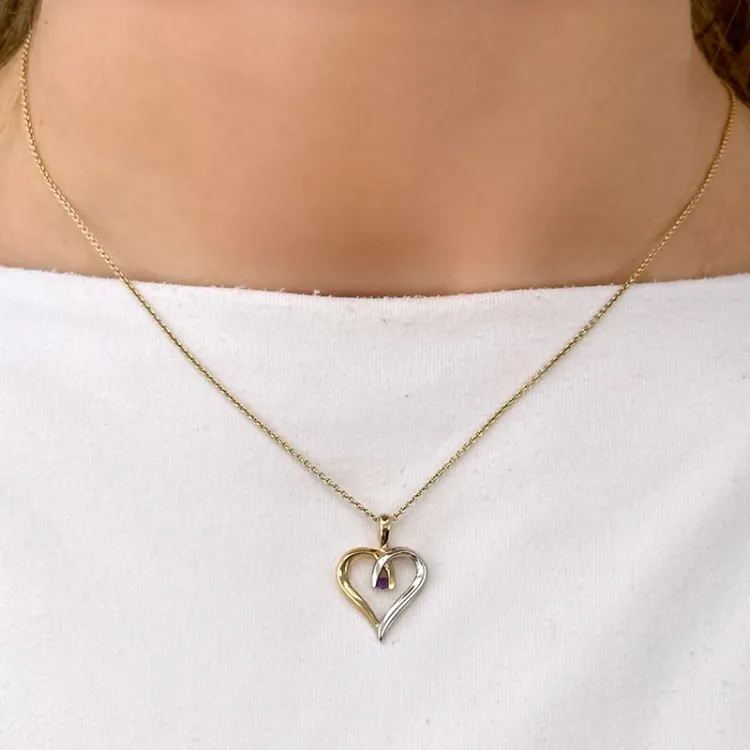 Herz Amethyst Anhänger in 14 karat Gold- und Weißgold 0,03 ct