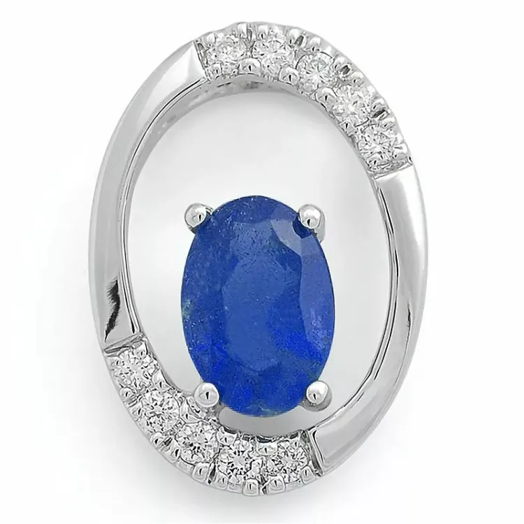 ovaler Saphir Anhänger in 14 karat Weißgold 0,06 ct 0,65 ct