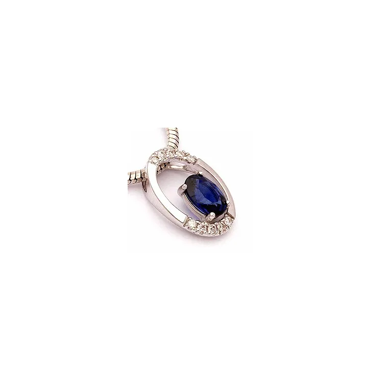 ovaler Saphir Anhänger in 14 karat Weißgold 0,06 ct 0,65 ct