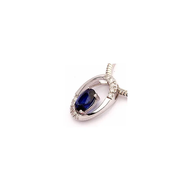 ovaler Saphir Anhänger in 14 karat Weißgold 0,06 ct 0,65 ct