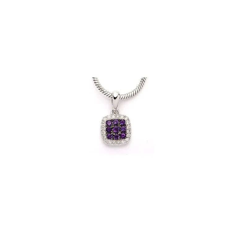 viereckigem Amethyst Diamantanhänger in 14 karat Weißgold 0,10 ct