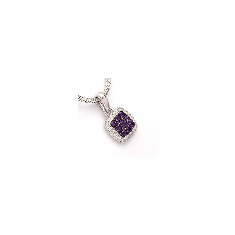 viereckigem Amethyst Diamantanhänger in 14 karat Weißgold 0,10 ct