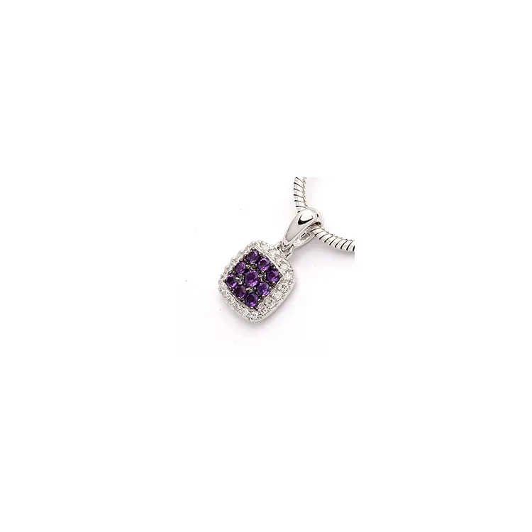 viereckigem Amethyst Diamantanhänger in 14 karat Weißgold 0,10 ct