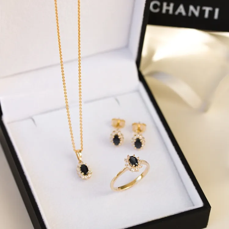 Saphir Rosettenohrstecker in 14 Karat Gold mit Diamant und Saphir 