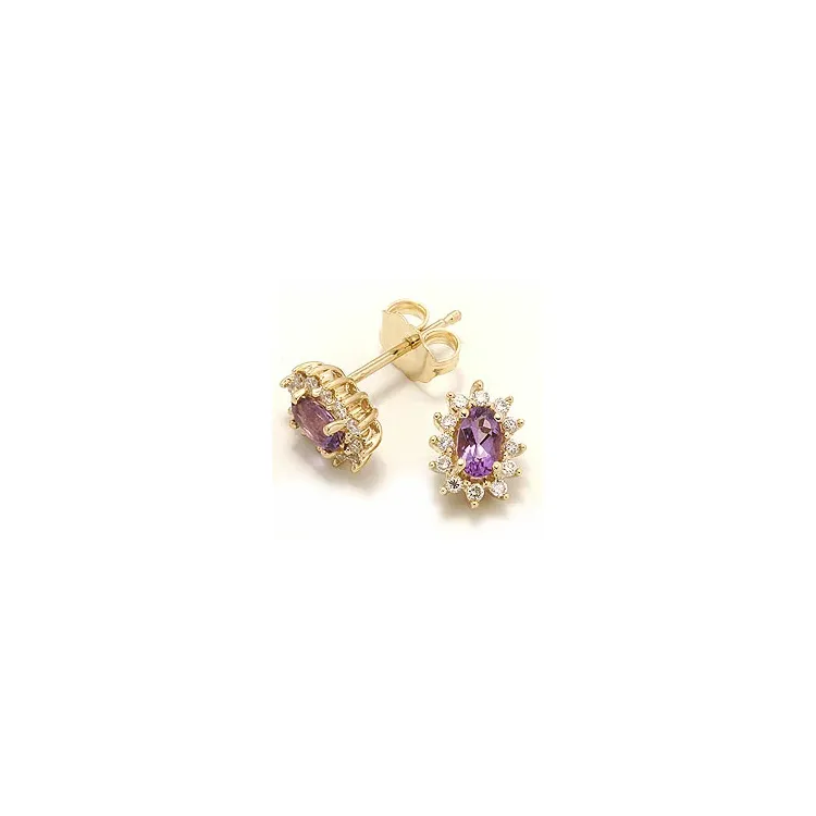 Amethyst rosettenohrstecker in 14 karat gold mit diamanten und amethysten 