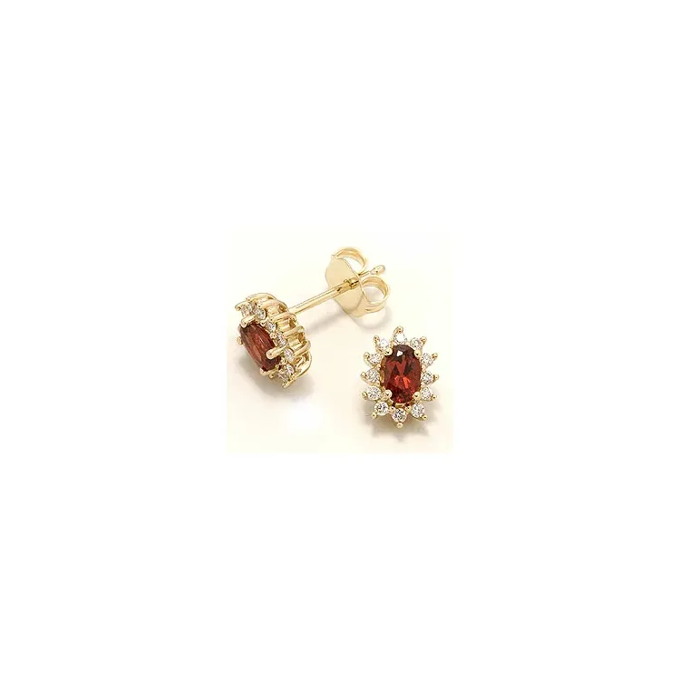 Granat Rosettenohrstecker in 14 Karat Gold mit Diamanten und Granaten