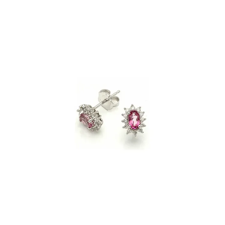 Pink Topas Rosettenohrstecker in 14 Karat Weißgold mit Diamanten und Topasen