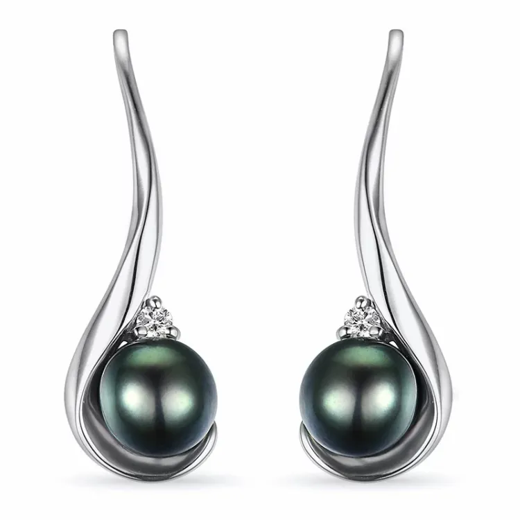 Perle Ohrringe in 14 Karat Weißgold mit Diamant 