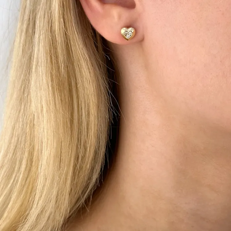Herz Ohrringe in 14 Karat Gold mit Diamant