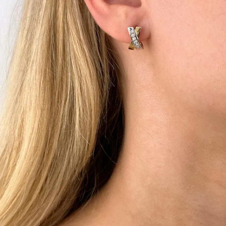Diamant Damen Halbkreolen in 14 Karat Gold und Weißgold mit Diamanten