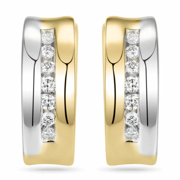 14 mm Diamant Kreole in 14 Karat Gold mit Diamant