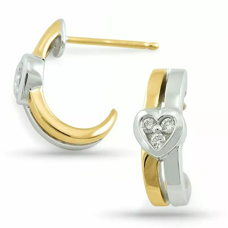 Halbkreolen in 14 Karat Gold und Weißgold mit Diamant