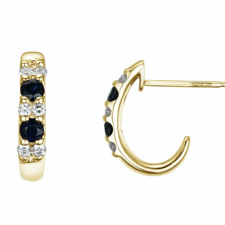 Saphir Halbkreolen in 14 Karat Gold mit Diamant und Saphir