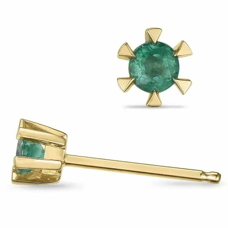 2 x 0,14 ct grünen Solitärohrstecker in 14 Karat Gold mit Smaragd