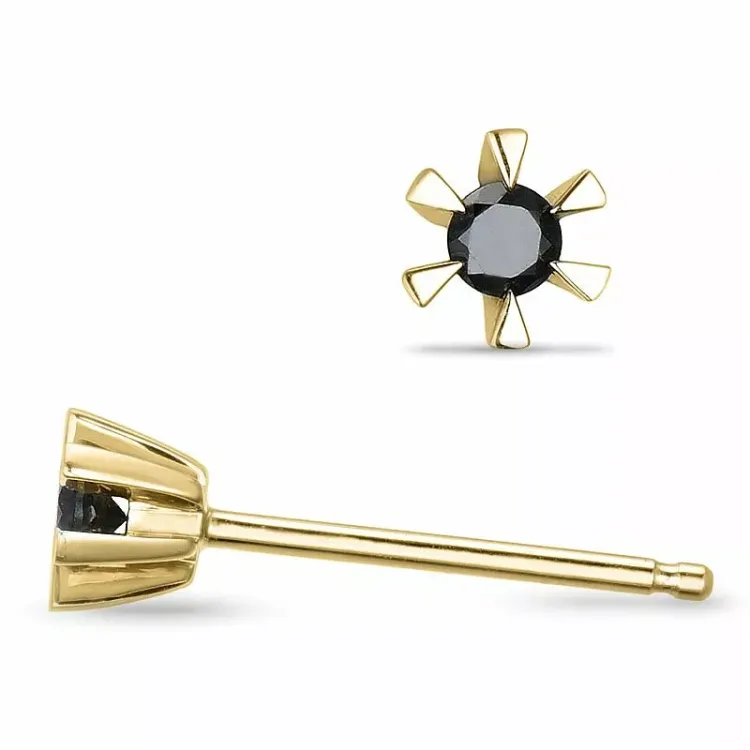 schwarzem Diamant Solitärohrstecker in 14 Karat Gold mit schwarz Diamant