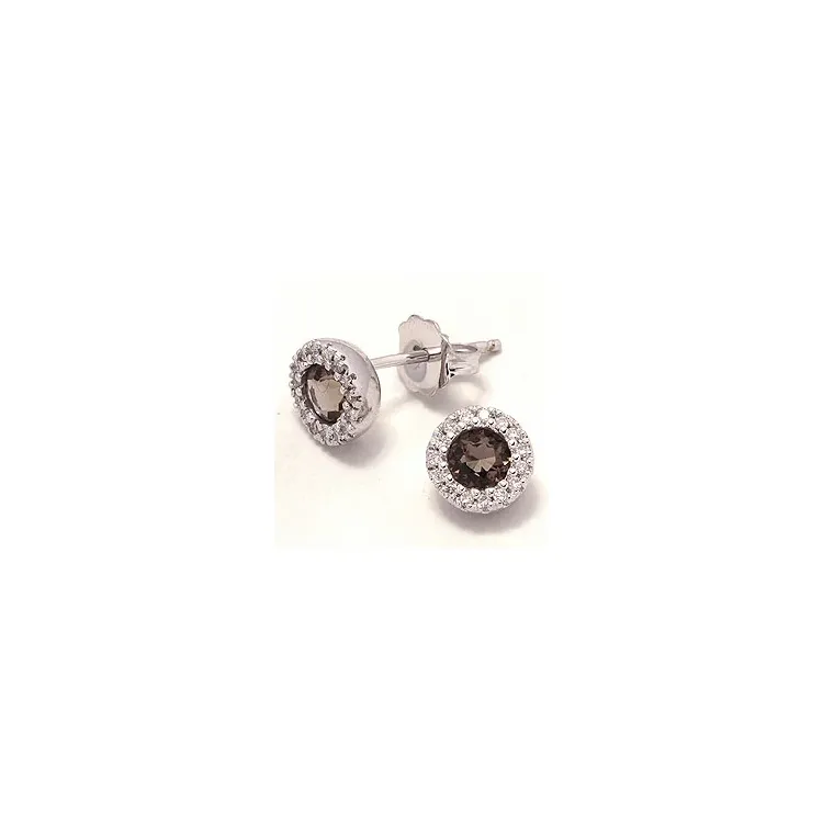 Bestellware - rauchfarbenen Quarz Ohrstecker in 14 Karat Weißgold mit Diamanten und Rauchquarz 