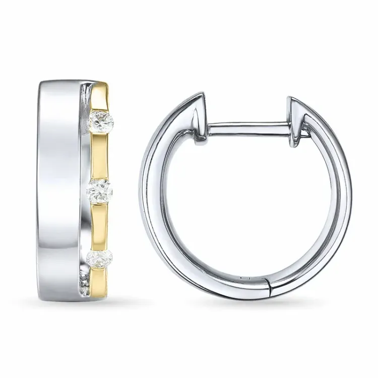 13 mm Diamant Kreole in 14 Karat Weißgold mit Diamant