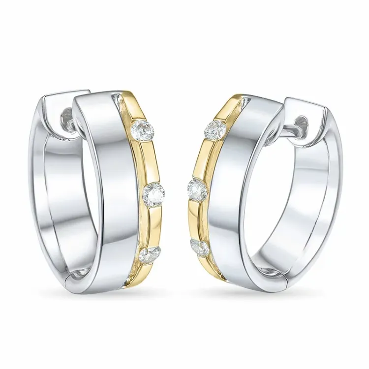 13 mm Diamant Kreole in 14 Karat Weißgold mit Diamant