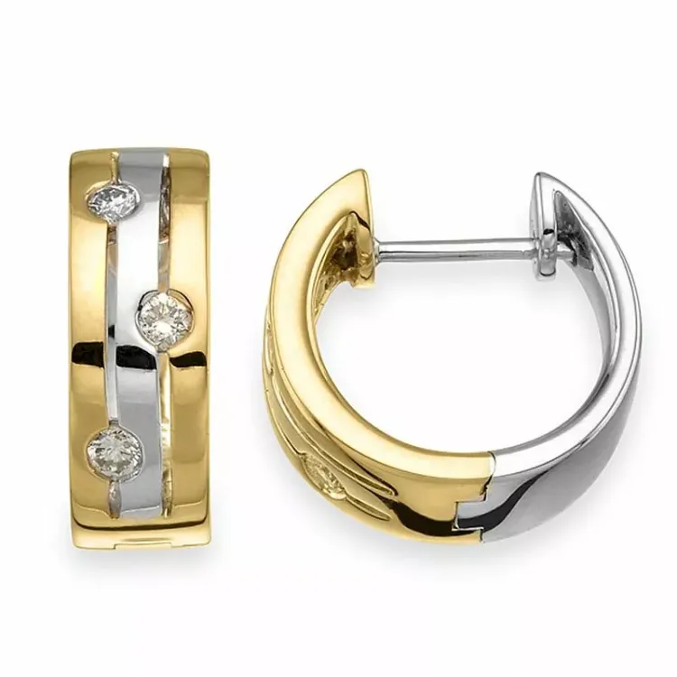 15 mm diamant kreole in 14 karat gold und weißgold mit diamanten