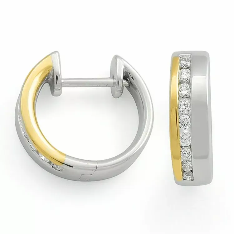 15 mm Diamant Kreole in 14 Karat Gold und Weißgold mit Diamant 