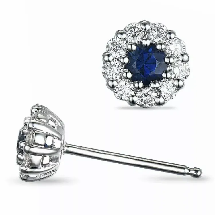 runden Saphir Brillantohrringen in 14 Karat Weißgold mit Diamant und Saphir 