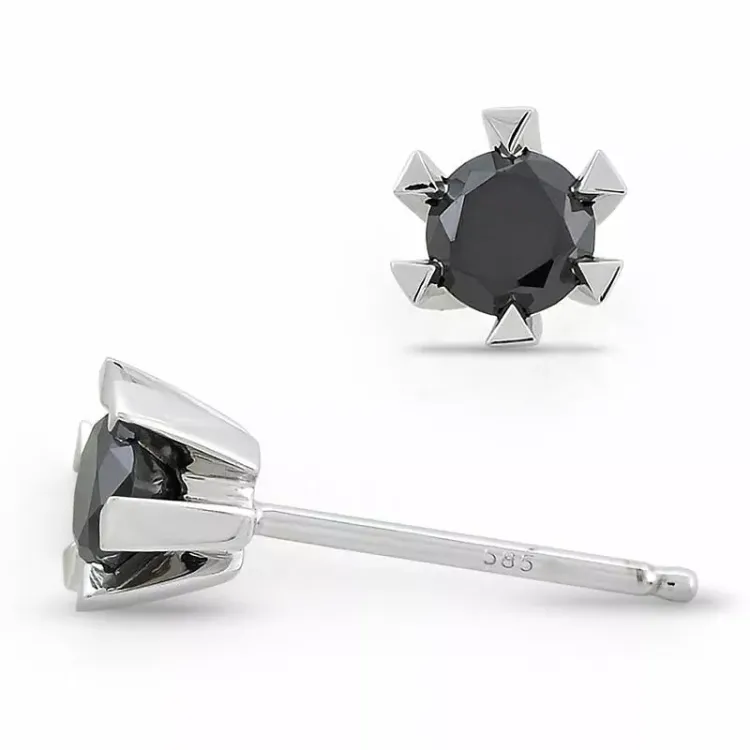 2 x 0,32 ct schwarzem Solitärohrstecker in 14 Karat Weißgold mit schwarz Diamant