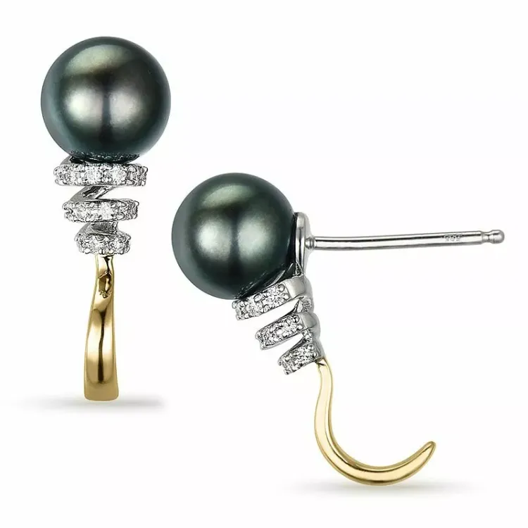 Perle ohrstecker in 14 karat gold und weißgold mit diamanten