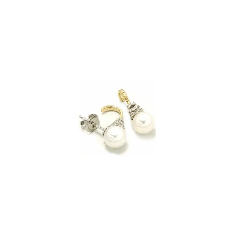 Perle ohrstecker in 14 karat gold und weißgold mit diamanten 