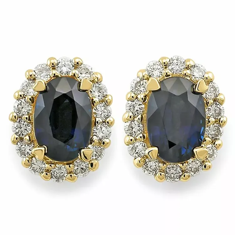 Saphir Ohrstecker in 14 Karat Gold mit Diamant und Saphir 