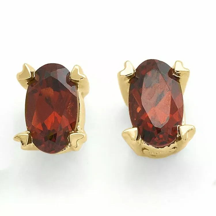 Ovalen rotem ohrstecker in 14 karat gold mit granaten 