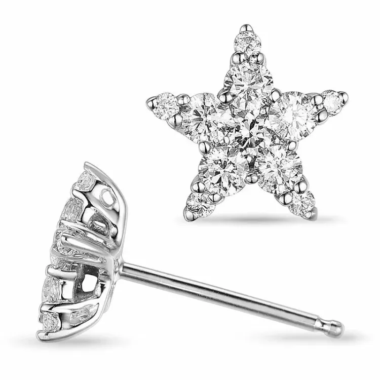 Stern Diamant Ohrstecker in 14 Karat Weißgold mit Diamant
